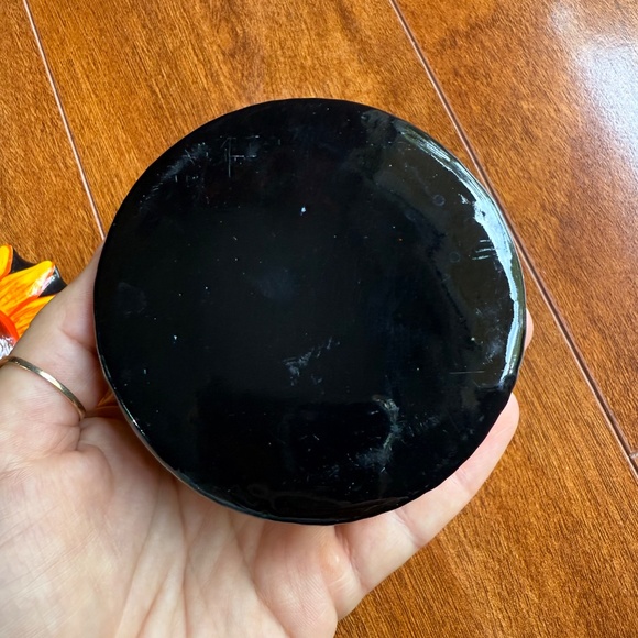 Folk Art Sun Ceramic Trinket Box Hand Painted Lid & Base Flower Yellow Black. - Picture 4 of 8